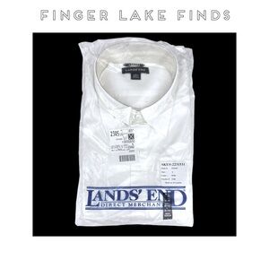 Lands' End Solid White Outrigger Short Sleeve Shirt, L ( 16-16…